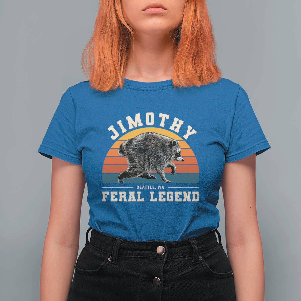 Jimothy from Seattle WA Feral Legend Raccoon T Shirt For Women Viral Trash Panda Vintage Sunset Arch Graphic