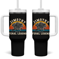 Jimothy from Seattle WA Feral Legend Raccoon Tumbler With Handle Viral Trash Panda Vintage Sunset Arch Graphic