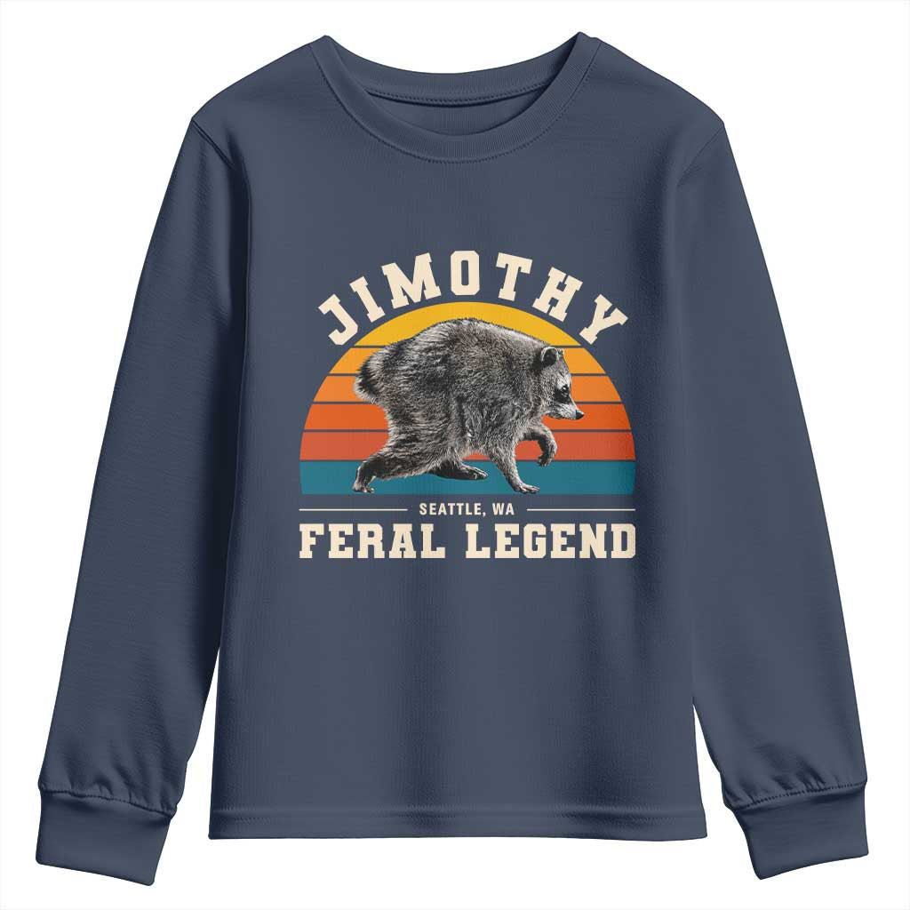 Jimothy from Seattle WA Feral Legend Raccoon Youth Sweatshirt Viral Trash Panda Vintage Sunset Arch Graphic