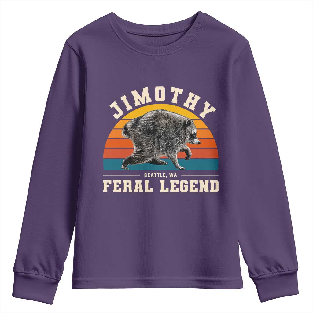 Jimothy from Seattle WA Feral Legend Raccoon Youth Sweatshirt Viral Trash Panda Vintage Sunset Arch Graphic