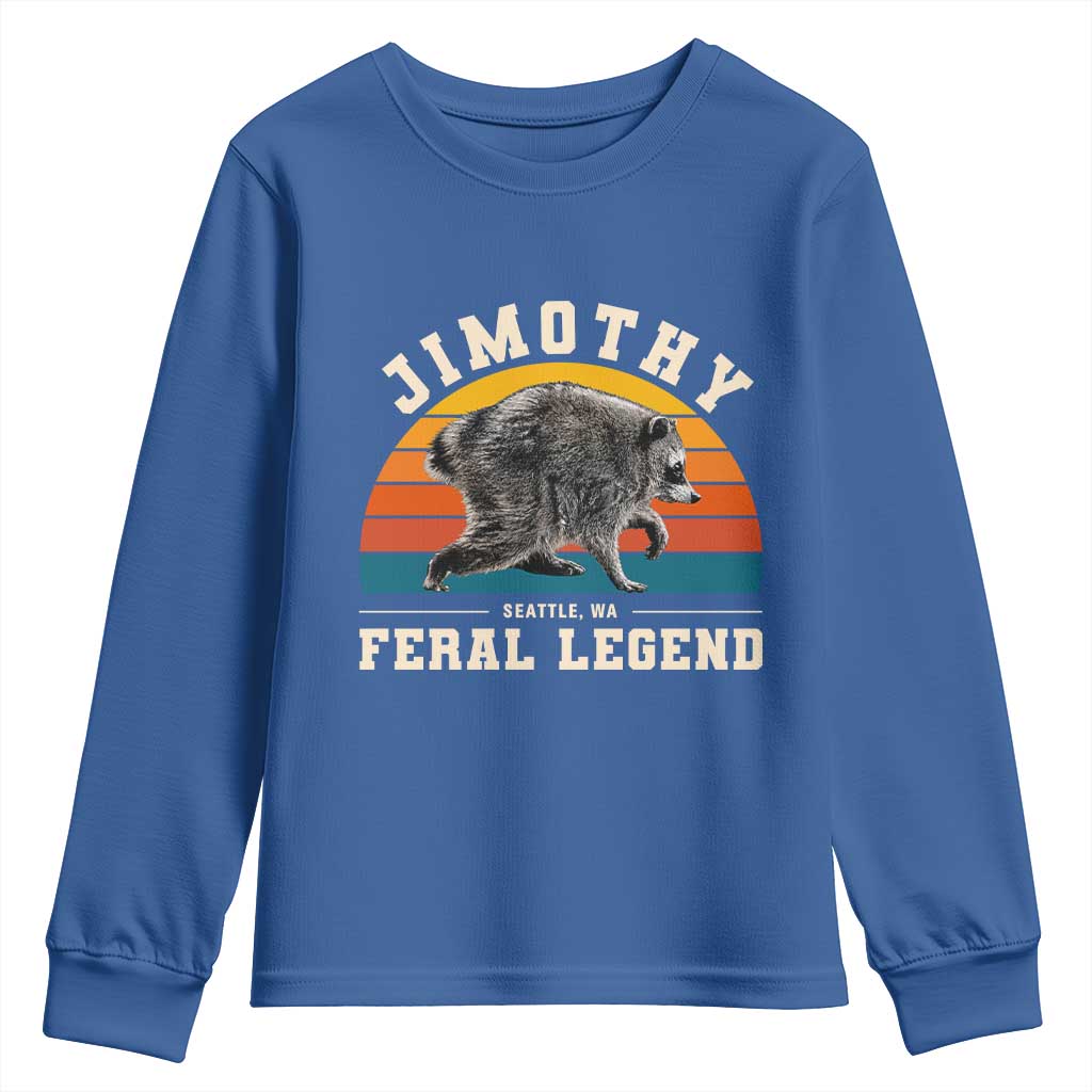 Jimothy from Seattle WA Feral Legend Raccoon Youth Sweatshirt Viral Trash Panda Vintage Sunset Arch Graphic
