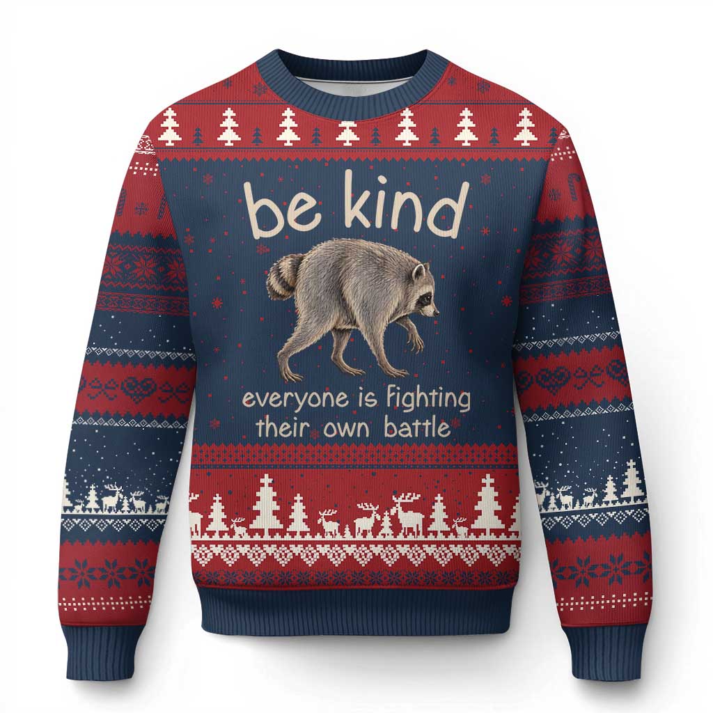 Jimothy the Raccoon Short Spine Inspirational Ugly Christmas Sweater Be Kind Everyone Is Fighting Their Own Battle Seattle Trash Panda Legend