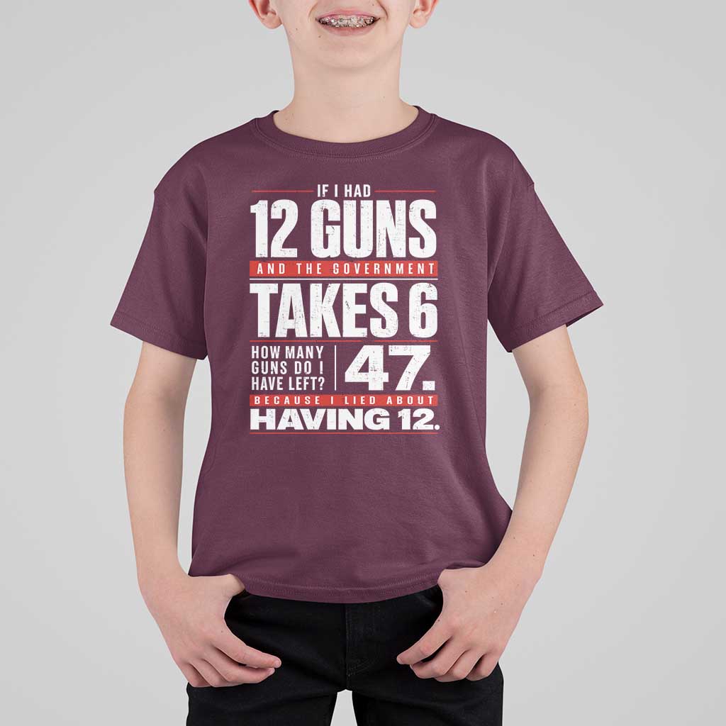 Funny 2A Math Word Problem Pro Gun Rights T Shirt For Kid 47 Guns Left Because I Lied About Having 12