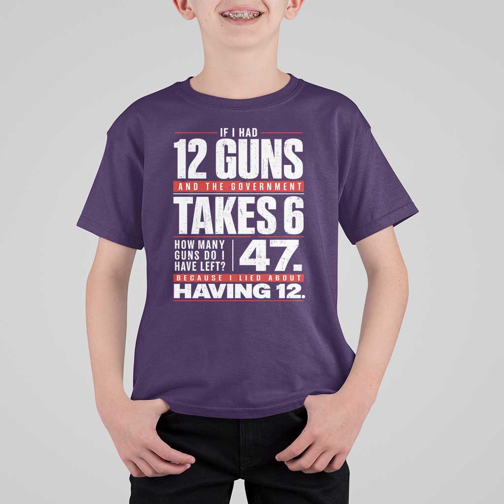 Funny 2A Math Word Problem Pro Gun Rights T Shirt For Kid 47 Guns Left Because I Lied About Having 12