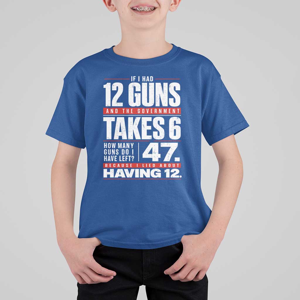 Funny 2A Math Word Problem Pro Gun Rights T Shirt For Kid 47 Guns Left Because I Lied About Having 12