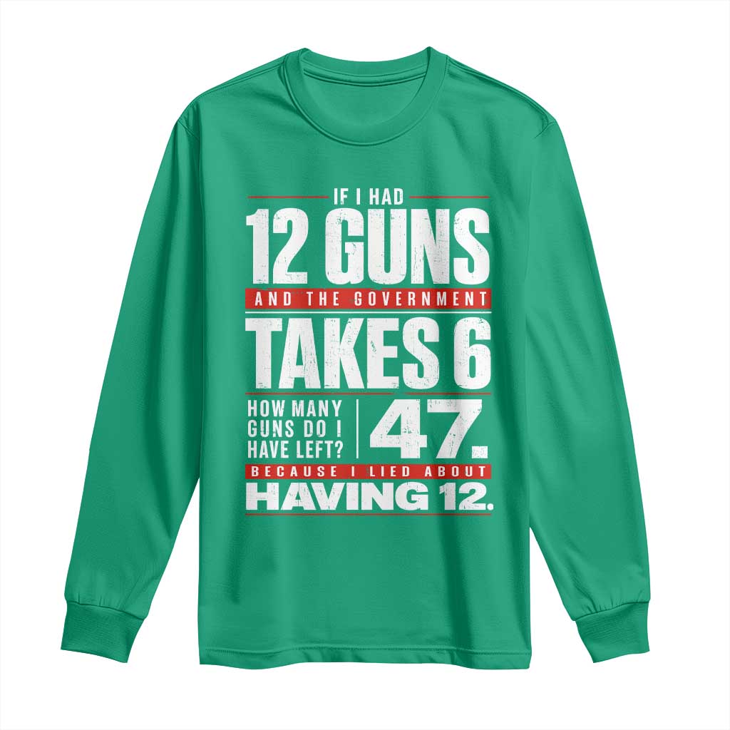 Funny 2A Math Word Problem Pro Gun Rights Long Sleeve Shirt 47 Guns Left Because I Lied About Having 12