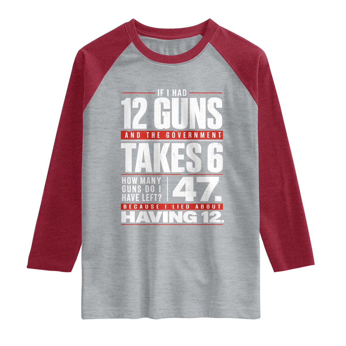 Funny 2A Math Word Problem Pro Gun Rights Raglan Shirt 47 Guns Left Because I Lied About Having 12