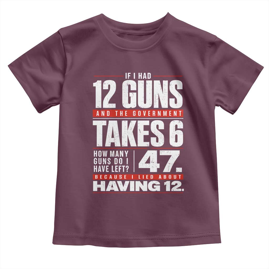 Funny 2A Math Word Problem Pro Gun Rights Toddler T Shirt 47 Guns Left Because I Lied About Having 12