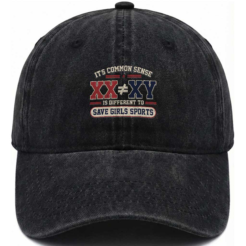 Save Girls Sports XX Does Not Equal XY Washed Cotton Baseball Cap Biological Science Vintage Varsity Athletic Graphic