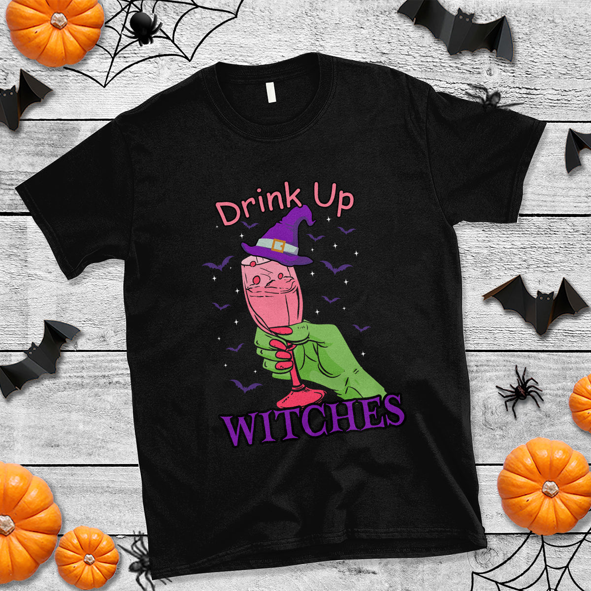 Drinking Witch T Shirt Drink Up Witches Wine Lover - Wonder Print Shop