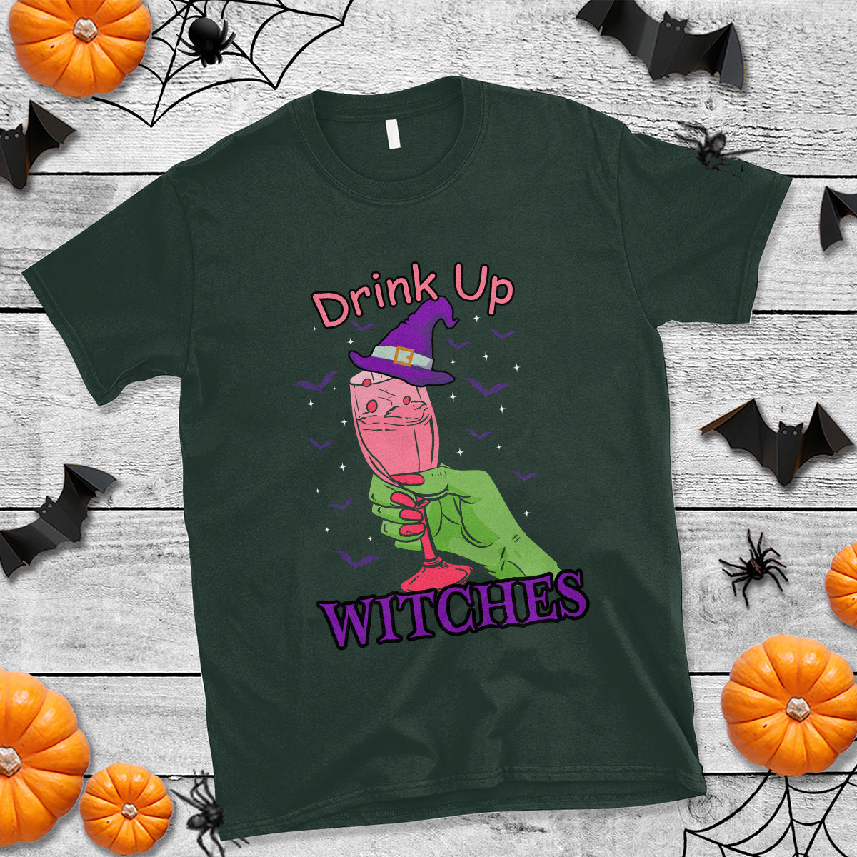 Drinking Witch T Shirt Drink Up Witches Wine Lover - Wonder Print Shop