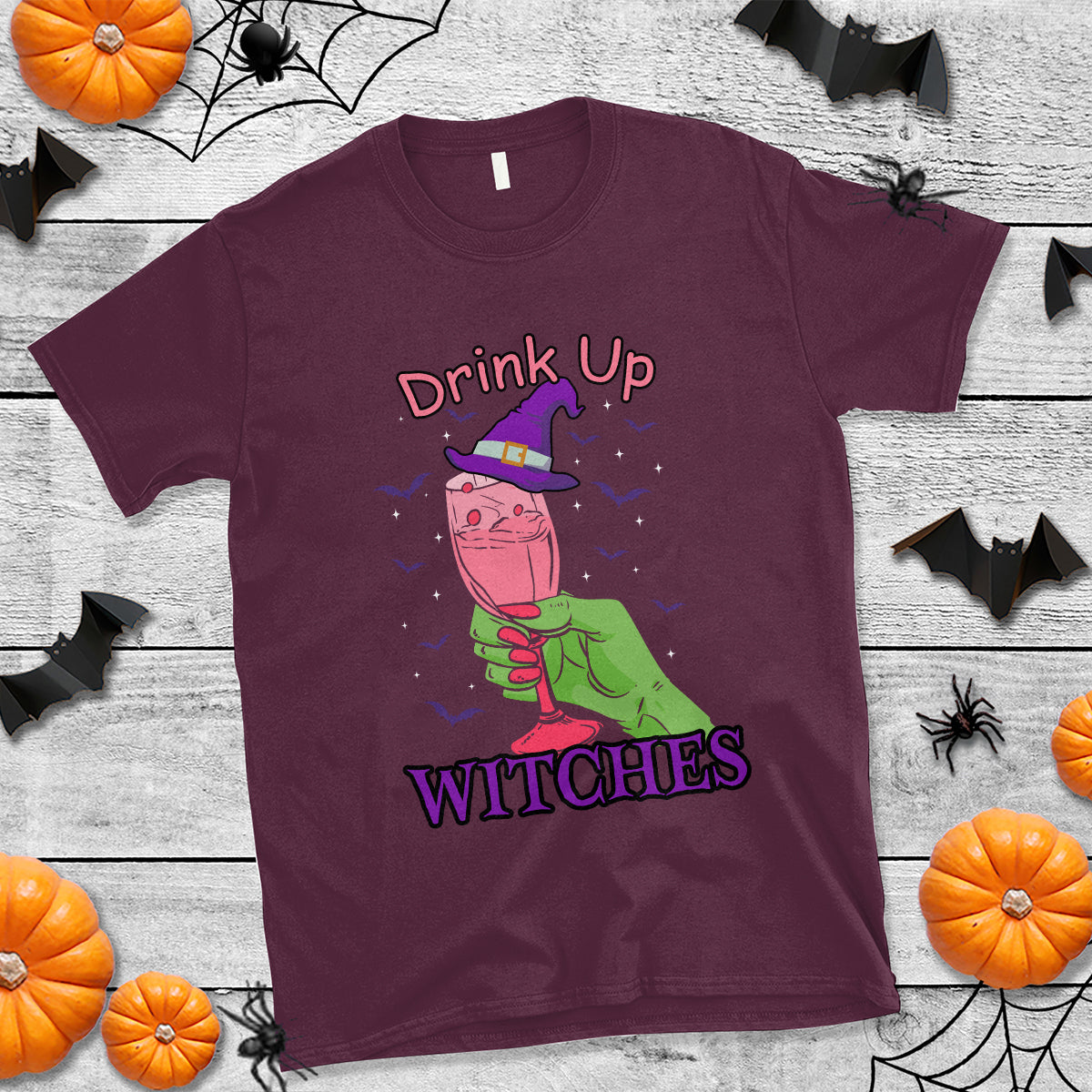 Drinking Witch T Shirt Drink Up Witches Wine Lover - Wonder Print Shop