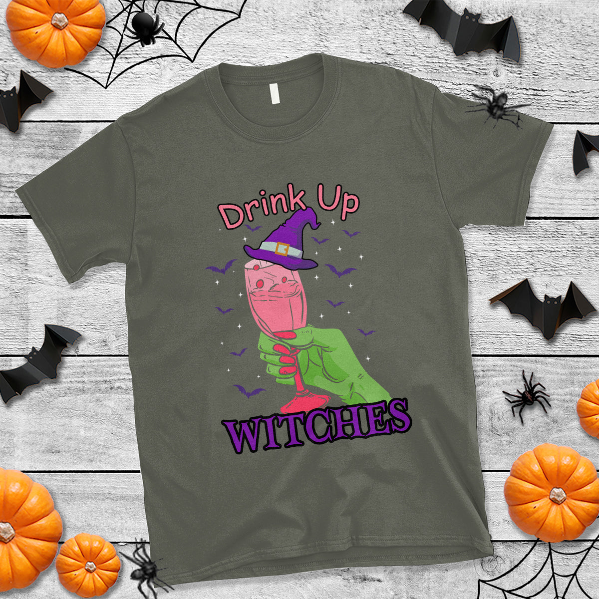 Drinking Witch T Shirt Drink Up Witches Wine Lover - Wonder Print Shop