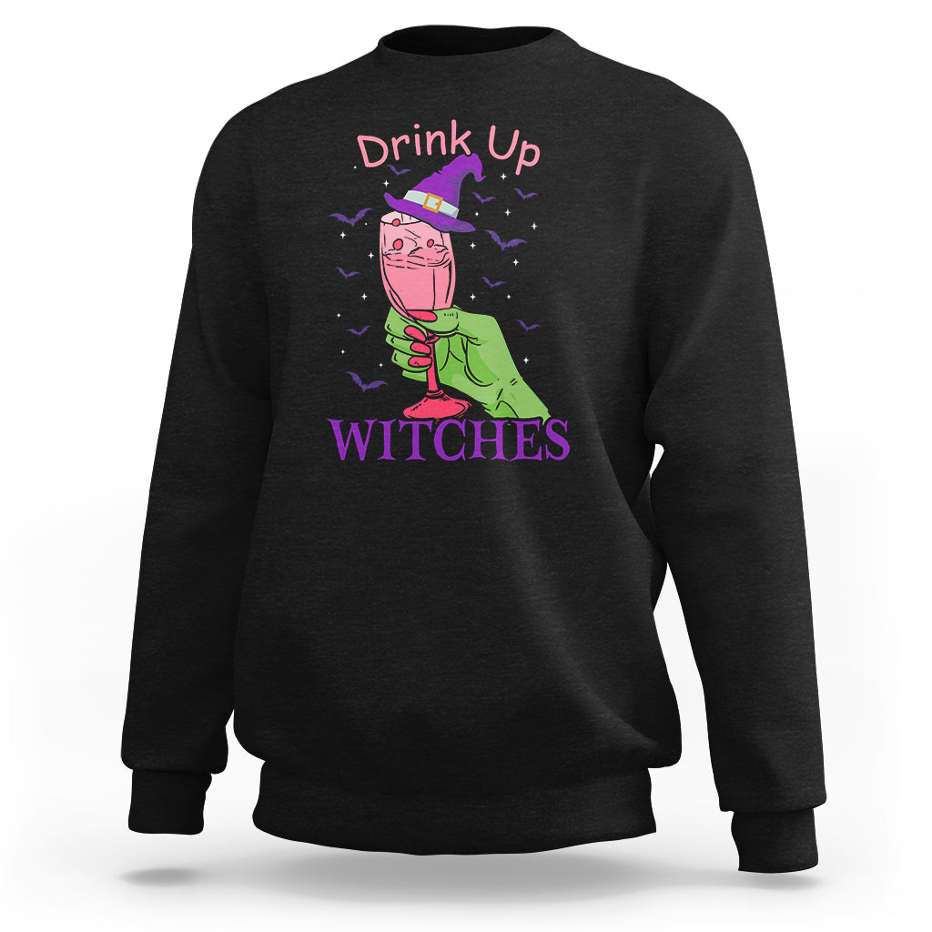 Drinking Witch Sweatshirt Drink Up Witches Wine Lover - Wonder Print Shop