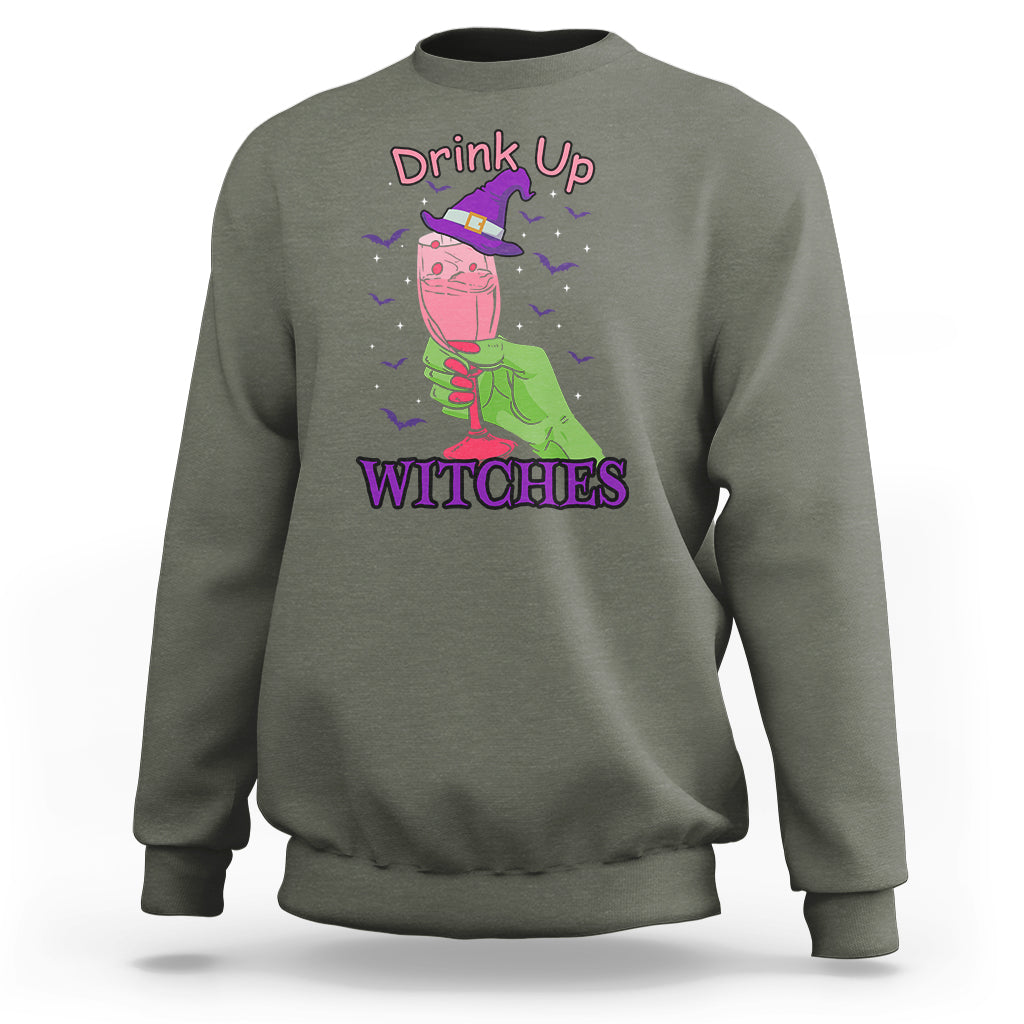 Drinking Witch Sweatshirt Drink Up Witches Wine Lover - Wonder Print Shop