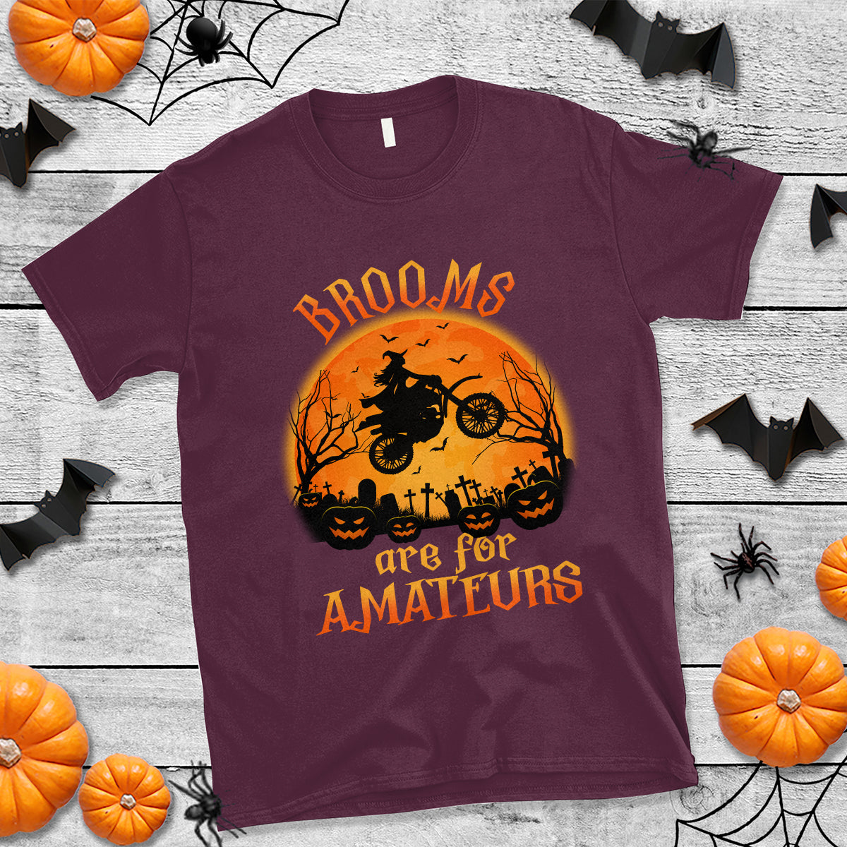 Riding Witch T Shirt Brooms Are For Amateurs Funny Motorbiker - Wonder Print Shop