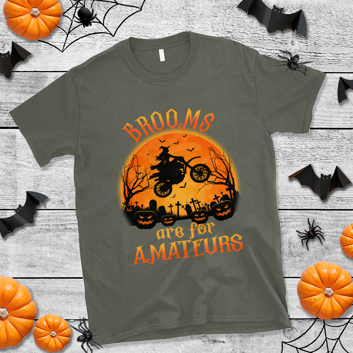 Riding Witch T Shirt Brooms Are For Amateurs Funny Motorbiker - Wonder Print Shop