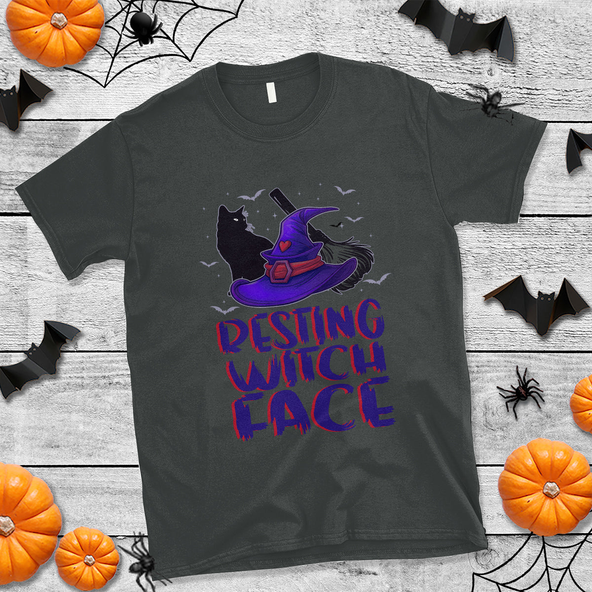 Funny Witch T Shirt Resting Witch Face With Black Cat - Wonder Print Shop