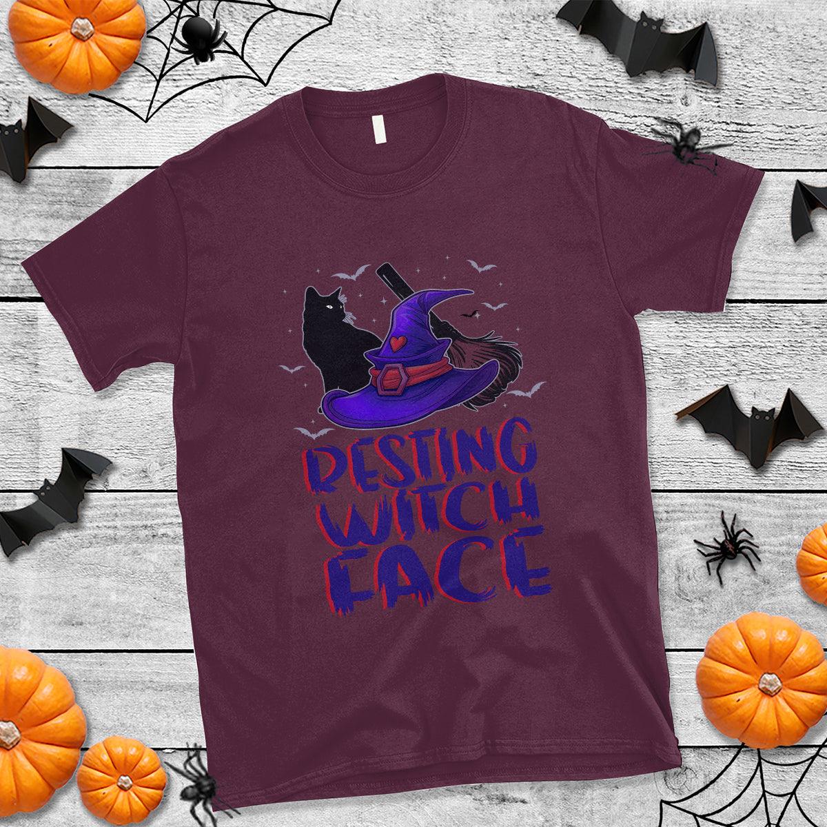 Funny Witch T Shirt Resting Witch Face With Black Cat - Wonder Print Shop