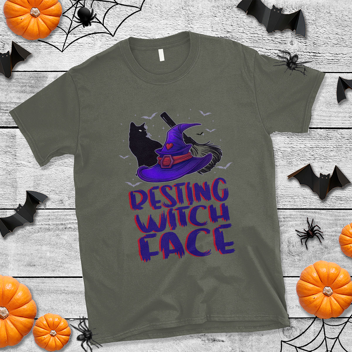 Funny Witch T Shirt Resting Witch Face With Black Cat - Wonder Print Shop