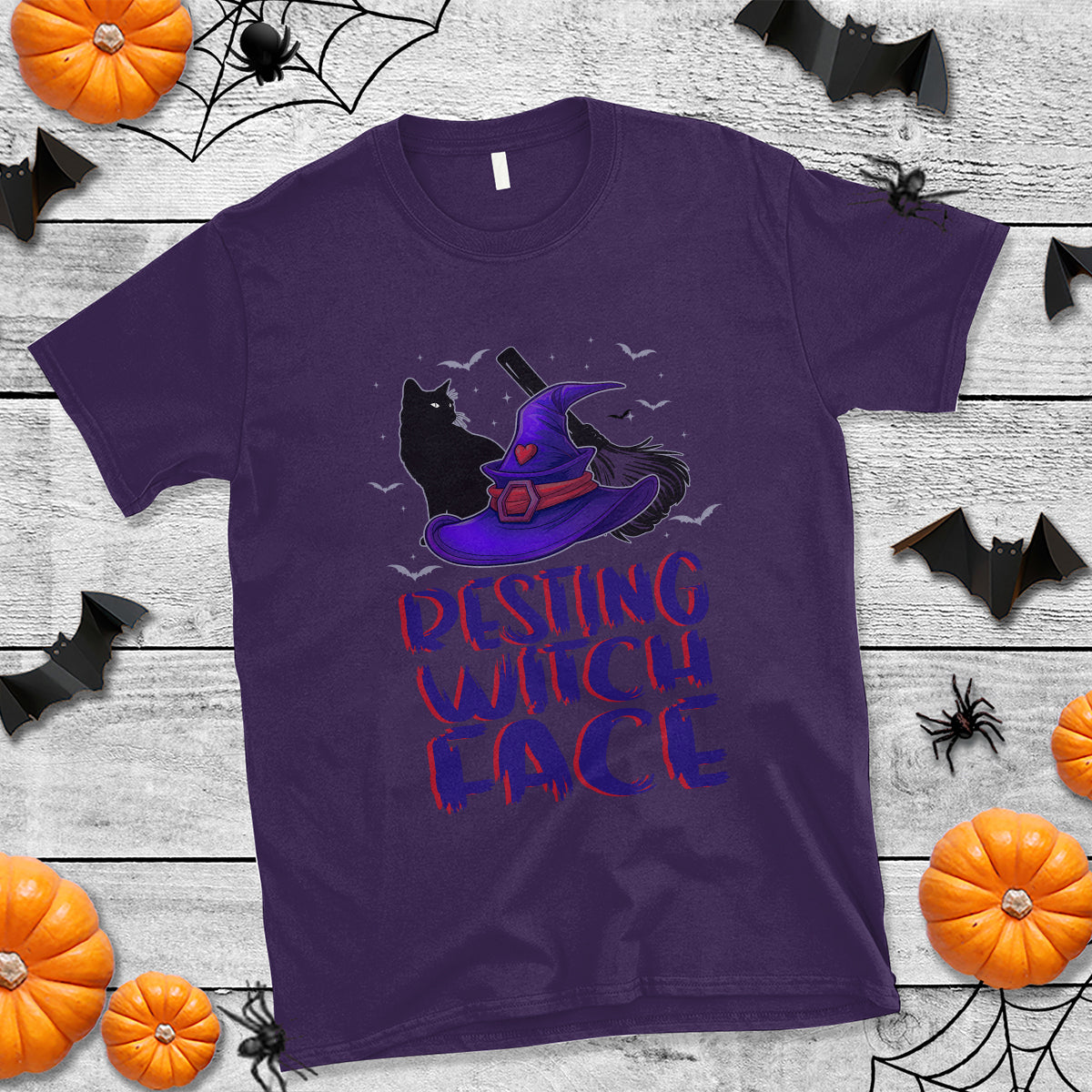 Funny Witch T Shirt Resting Witch Face With Black Cat - Wonder Print Shop