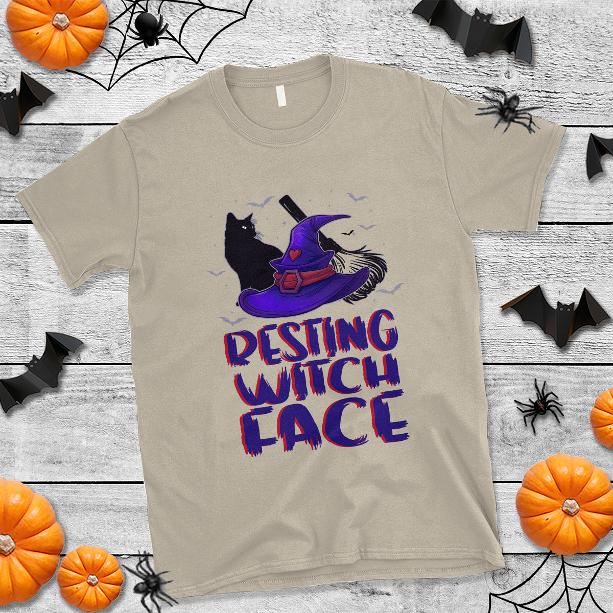 Funny Witch T Shirt Resting Witch Face With Black Cat - Wonder Print Shop