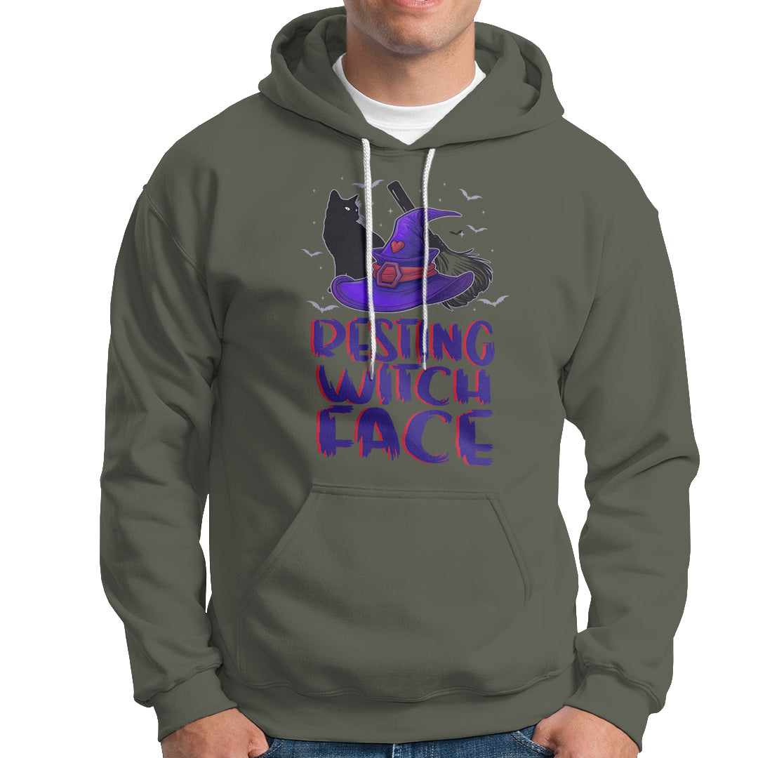 Funny Witch Hoodie Resting Witch Face With Black Cat - Wonder Print Shop