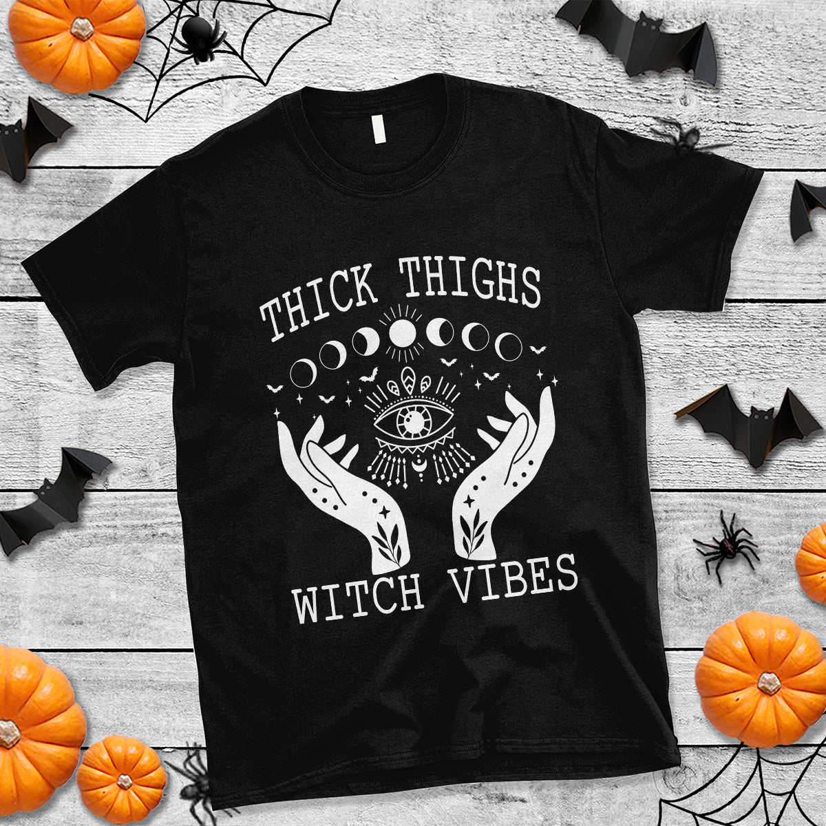 Thick Thighs Witch Vibes Celestial Witchcraft Moon Phases T Shirt - Wonder Print Shop