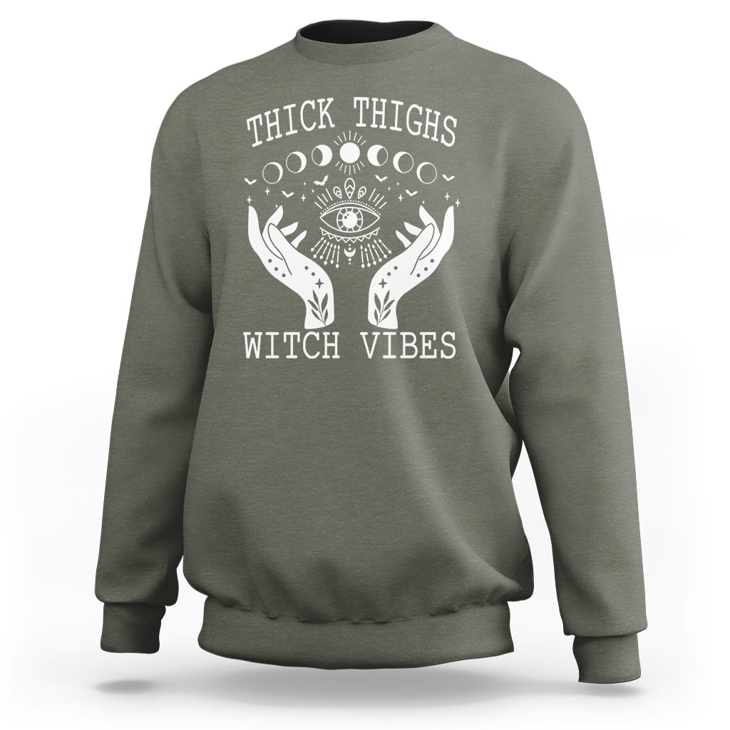 Thick Thighs Witch Vibes Celestial Witchcraft Moon Phases Sweatshirt - Wonder Print Shop