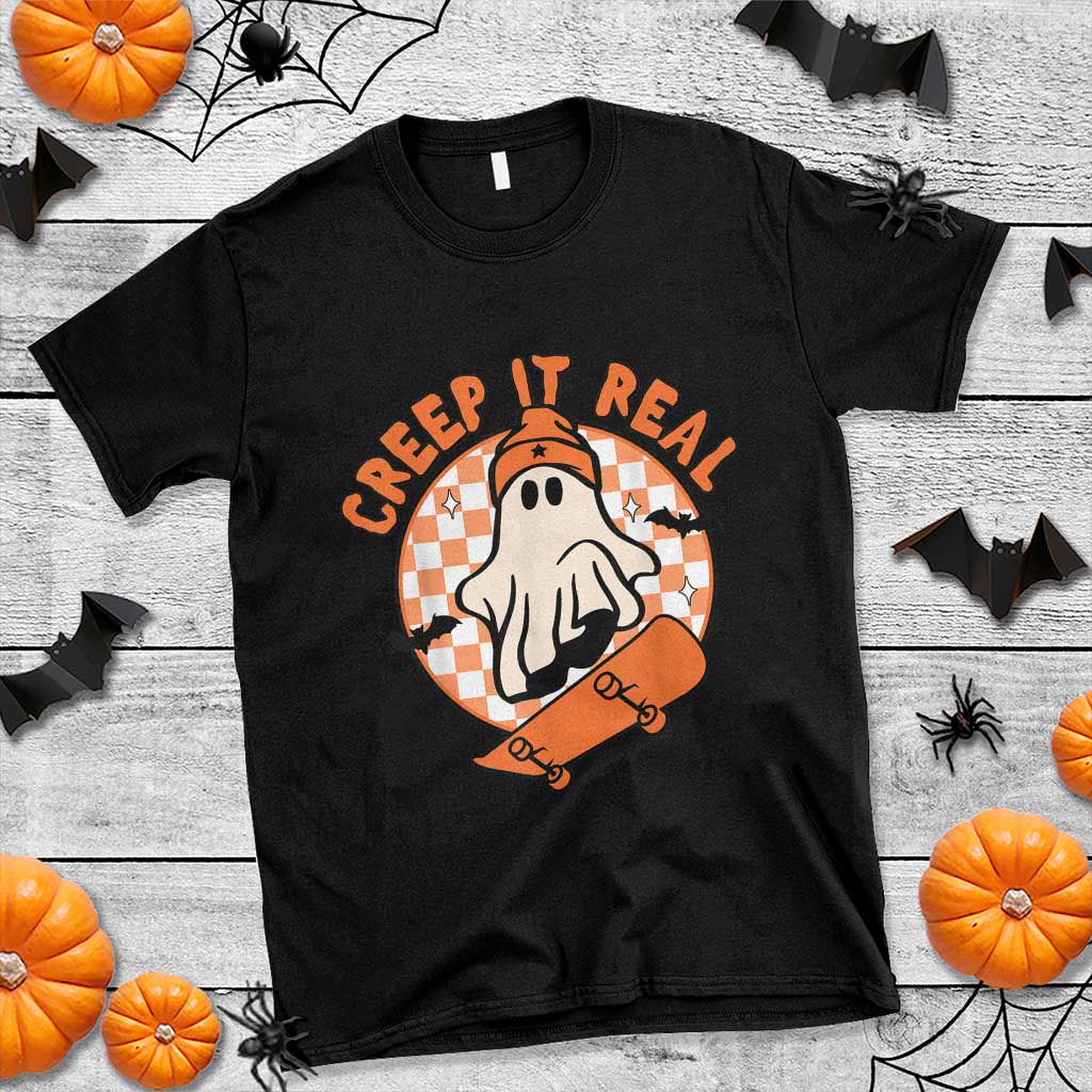 Halloween Skating Boo Sheet T Shirt Creep It Real Ghost Fall Season Retro Vintage - Wonder Print Shop