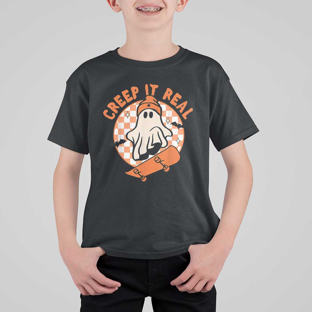 Halloween Skating Boo Sheet T Shirt For Kid Creep It Real Ghost Fall Season Retro Vintage - Wonder Print Shop