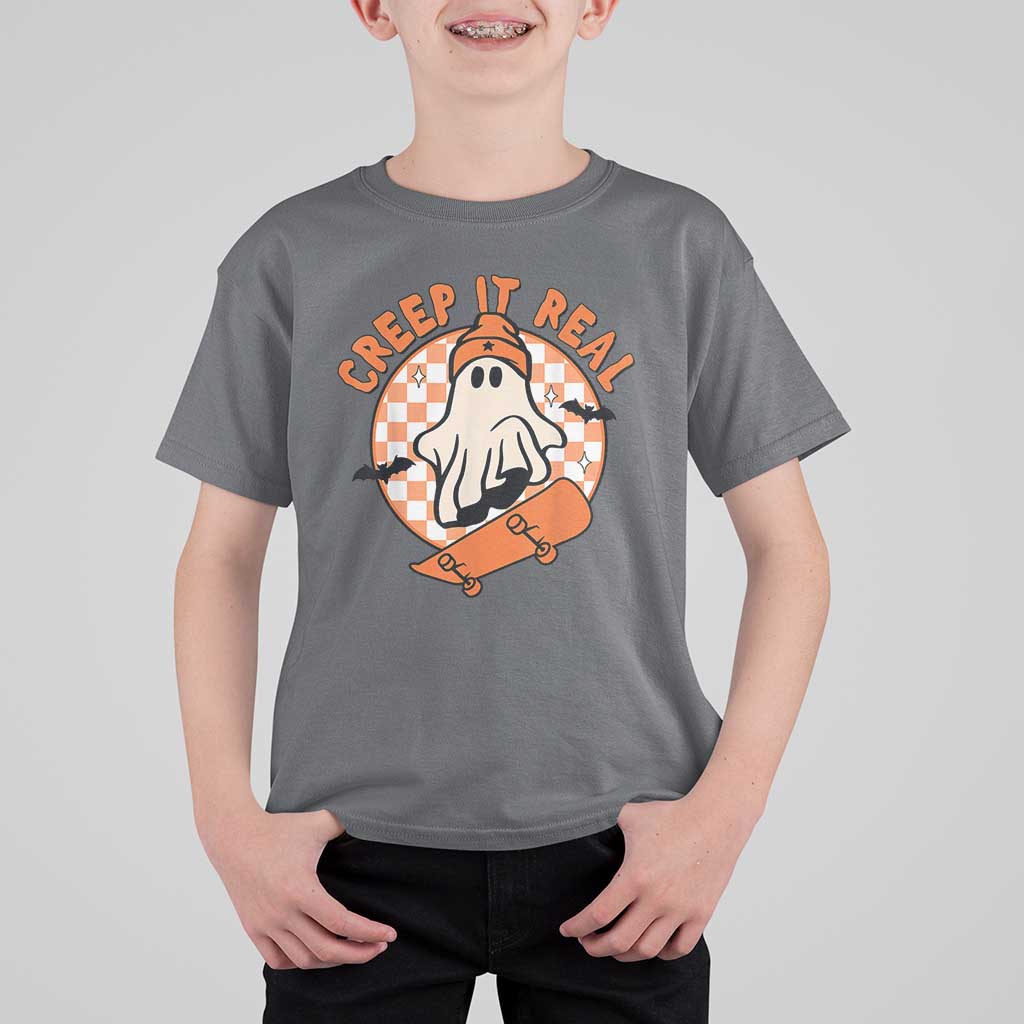 Halloween Skating Boo Sheet T Shirt For Kid Creep It Real Ghost Fall Season Retro Vintage - Wonder Print Shop