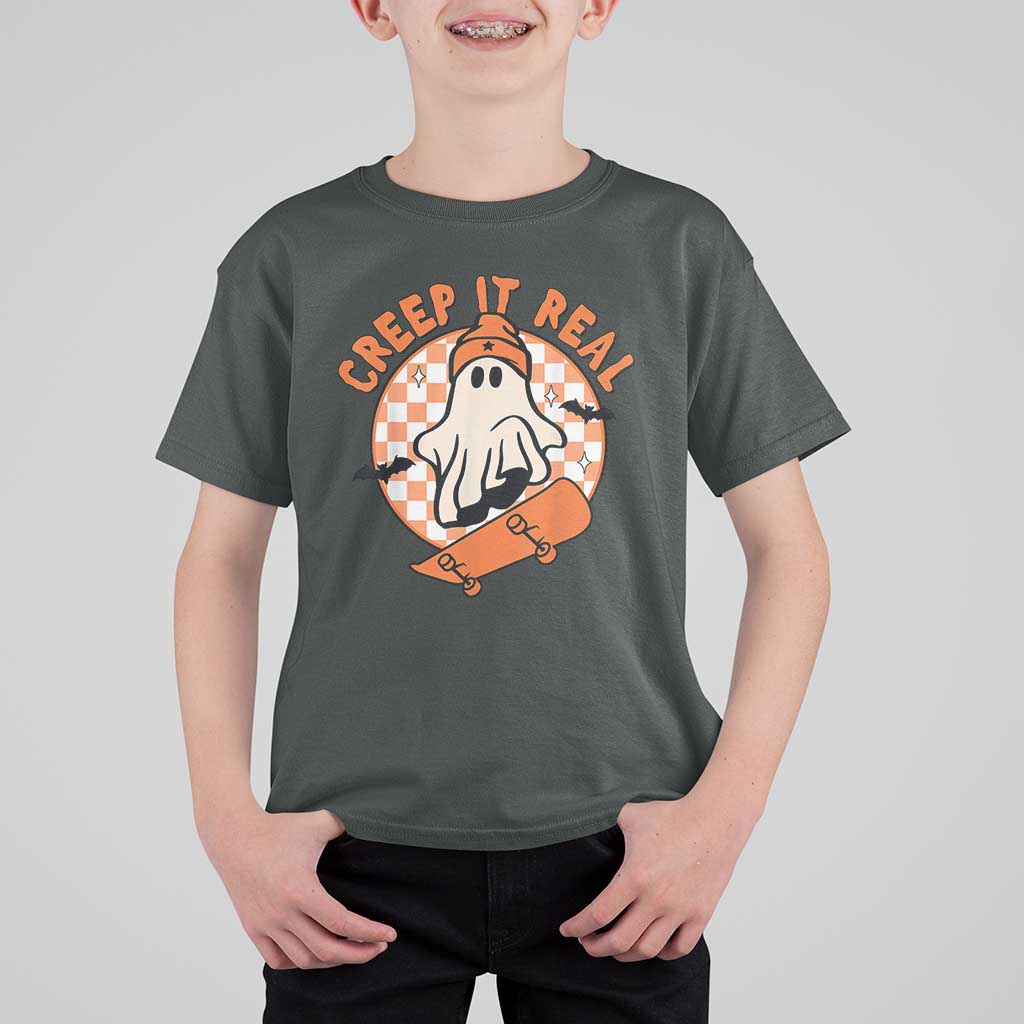 Halloween Skating Boo Sheet T Shirt For Kid Creep It Real Ghost Fall Season Retro Vintage - Wonder Print Shop