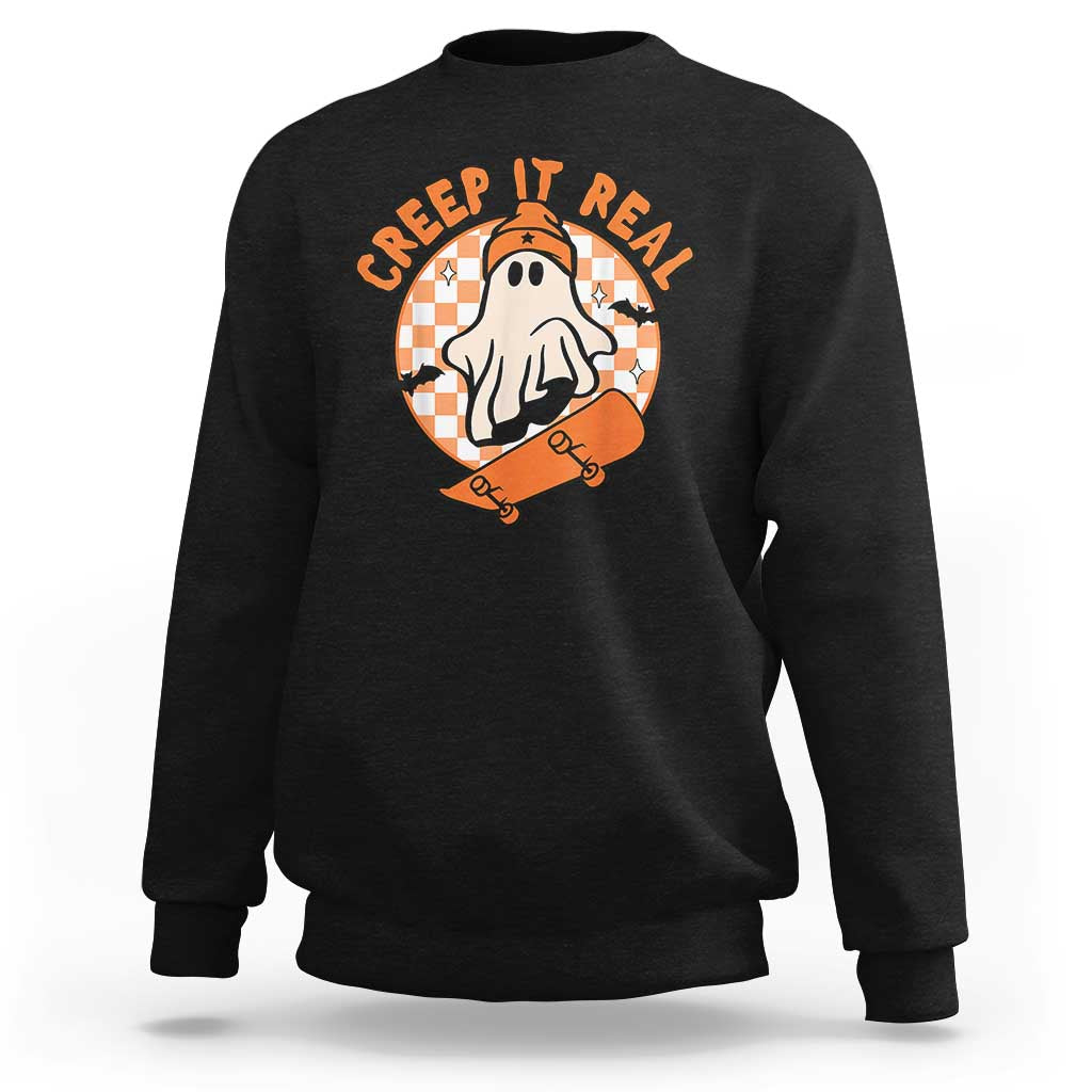 Halloween Skating Boo Sheet Sweatshirt Creep It Real Ghost Fall Season Retro Vintage - Wonder Print Shop