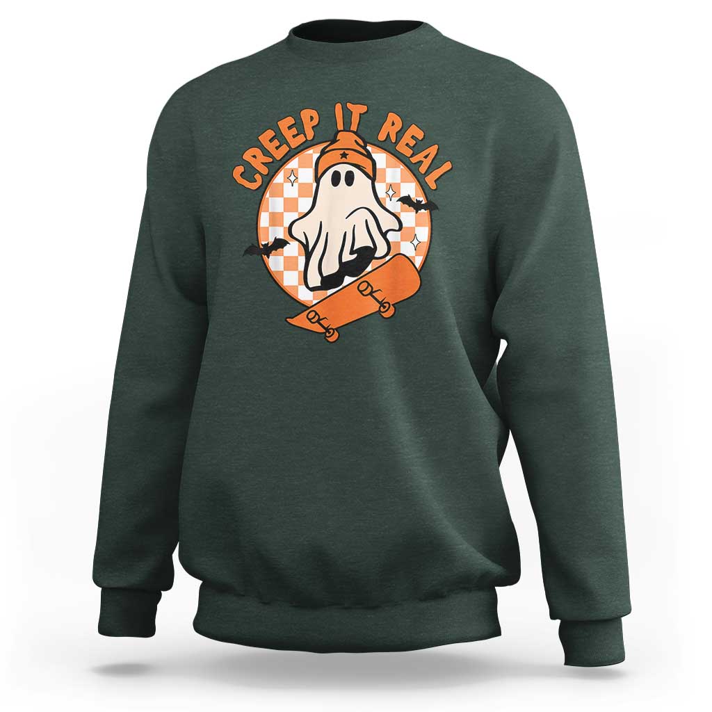 Halloween Skating Boo Sheet Sweatshirt Creep It Real Ghost Fall Season Retro Vintage - Wonder Print Shop
