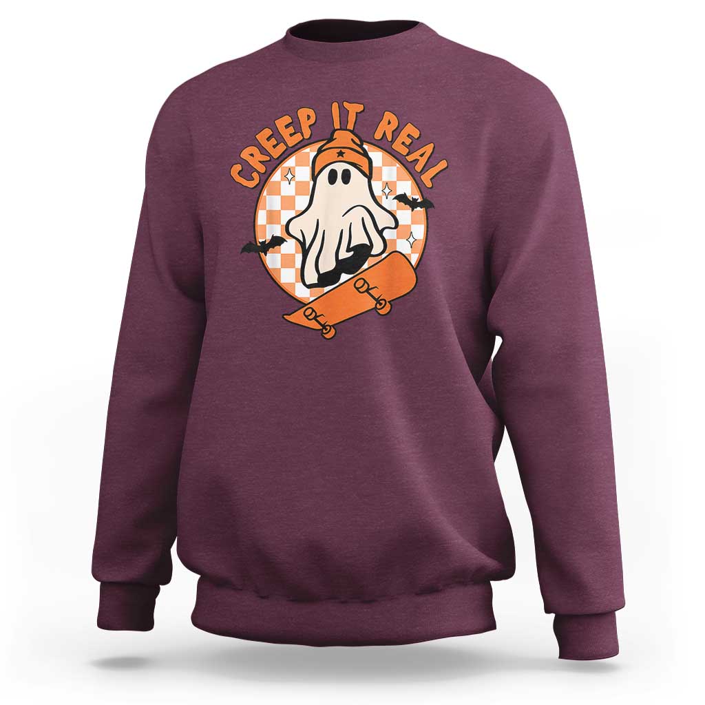 Halloween Skating Boo Sheet Sweatshirt Creep It Real Ghost Fall Season Retro Vintage - Wonder Print Shop