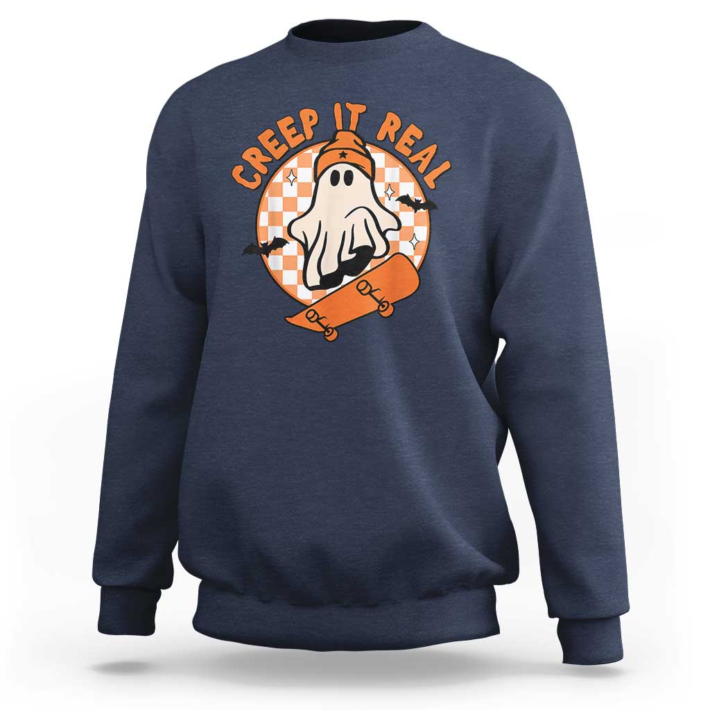 Halloween Skating Boo Sheet Sweatshirt Creep It Real Ghost Fall Season Retro Vintage - Wonder Print Shop