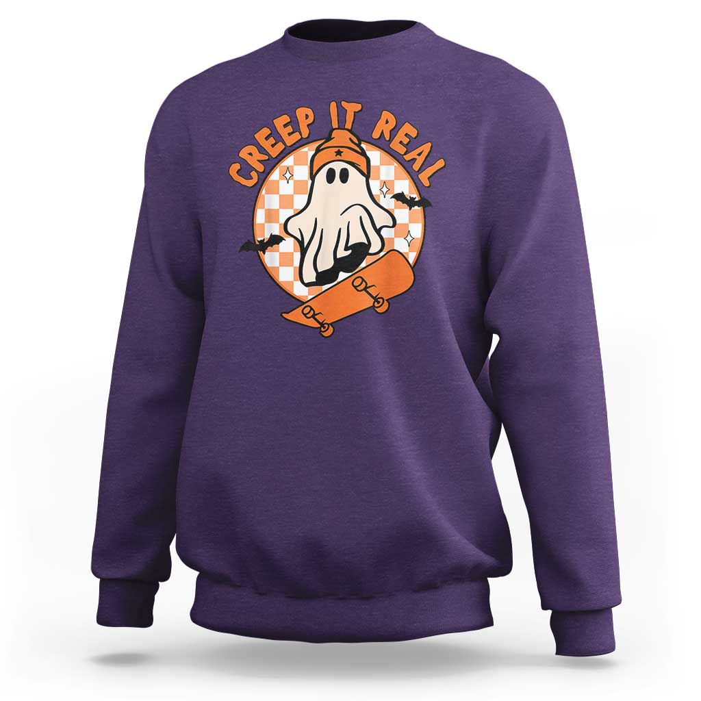 Halloween Skating Boo Sheet Sweatshirt Creep It Real Ghost Fall Season Retro Vintage - Wonder Print Shop