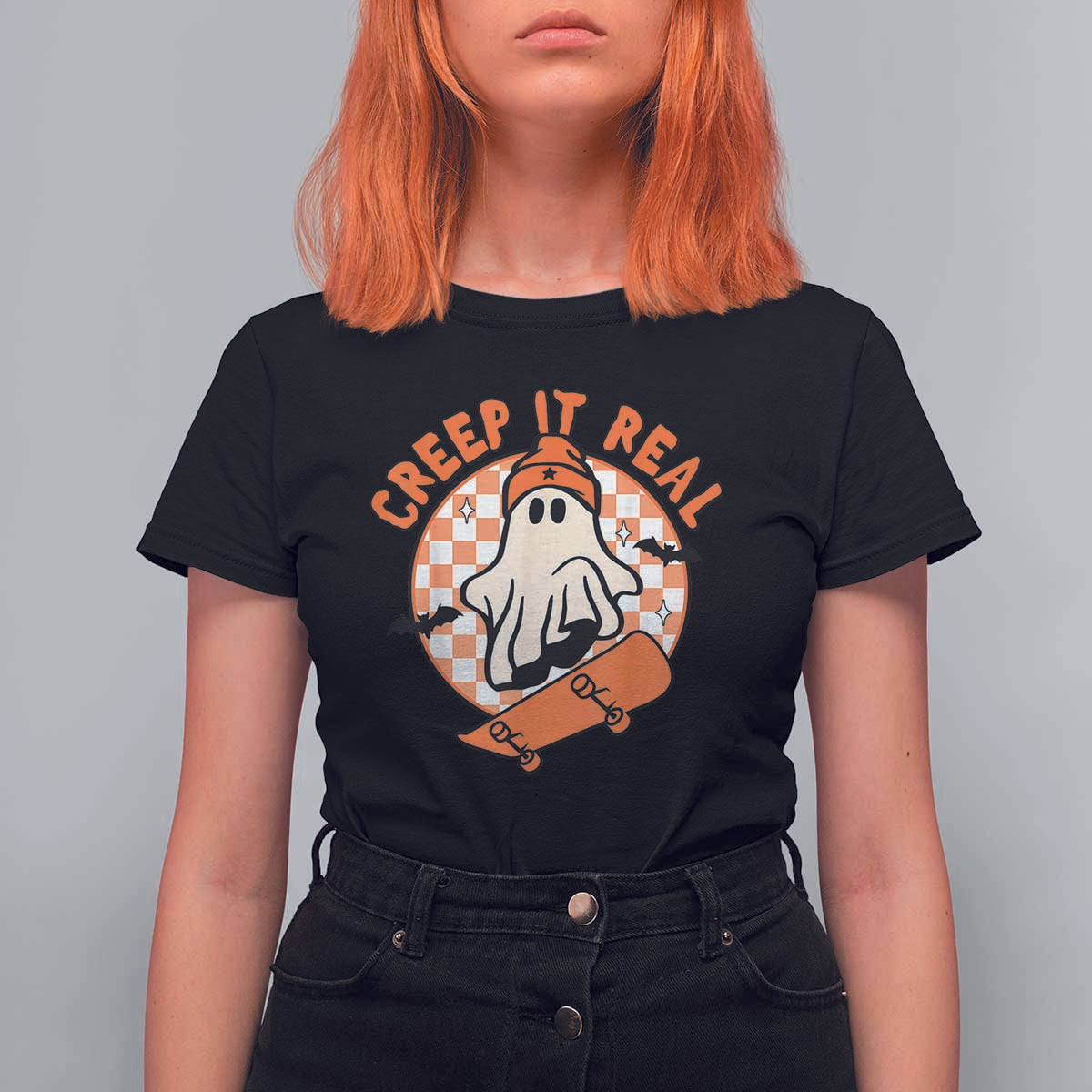 Halloween Skating Boo Sheet T Shirt For Women Creep It Real Ghost Fall Season Retro Vintage - Wonder Print Shop