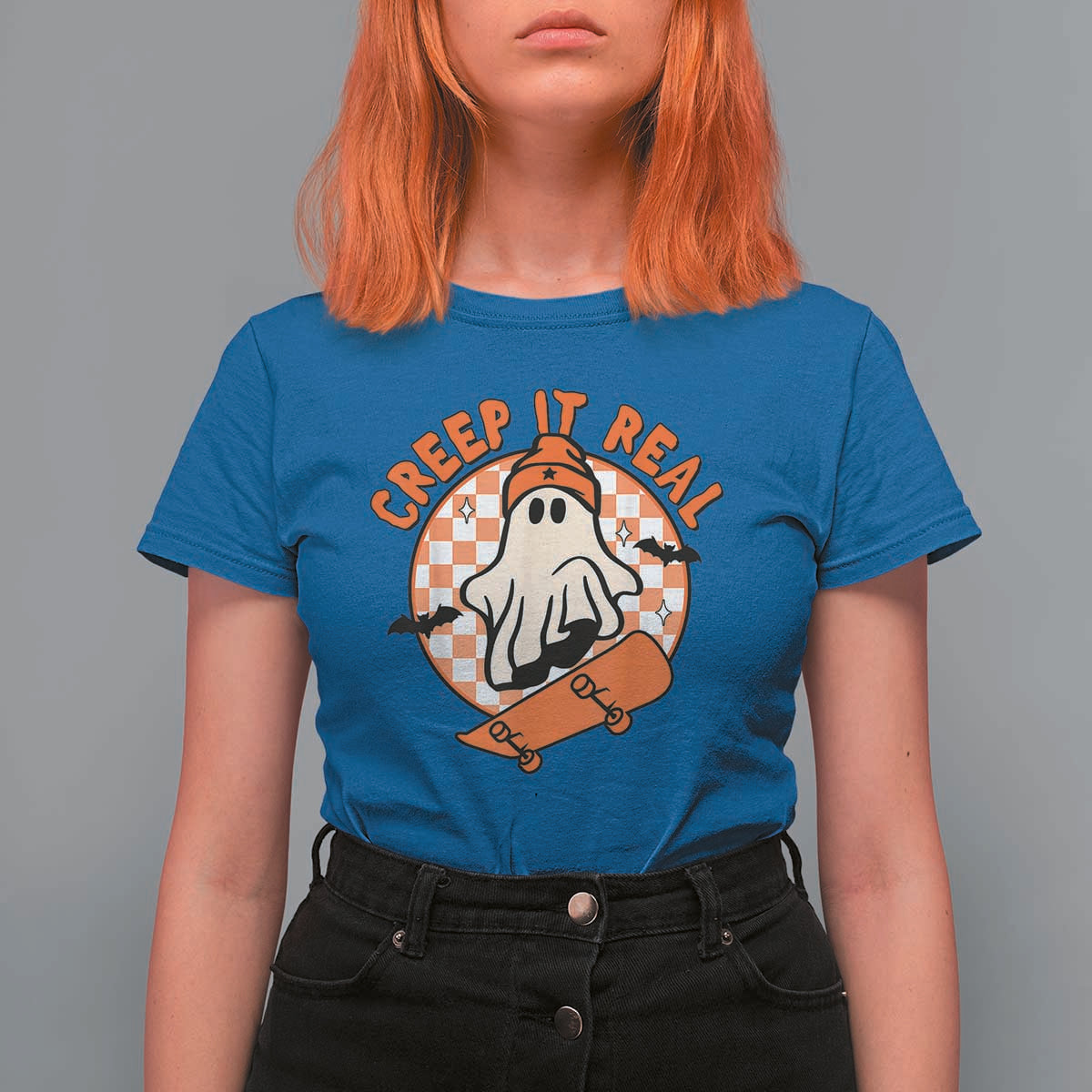 Halloween Skating Boo Sheet T Shirt For Women Creep It Real Ghost Fall Season Retro Vintage - Wonder Print Shop