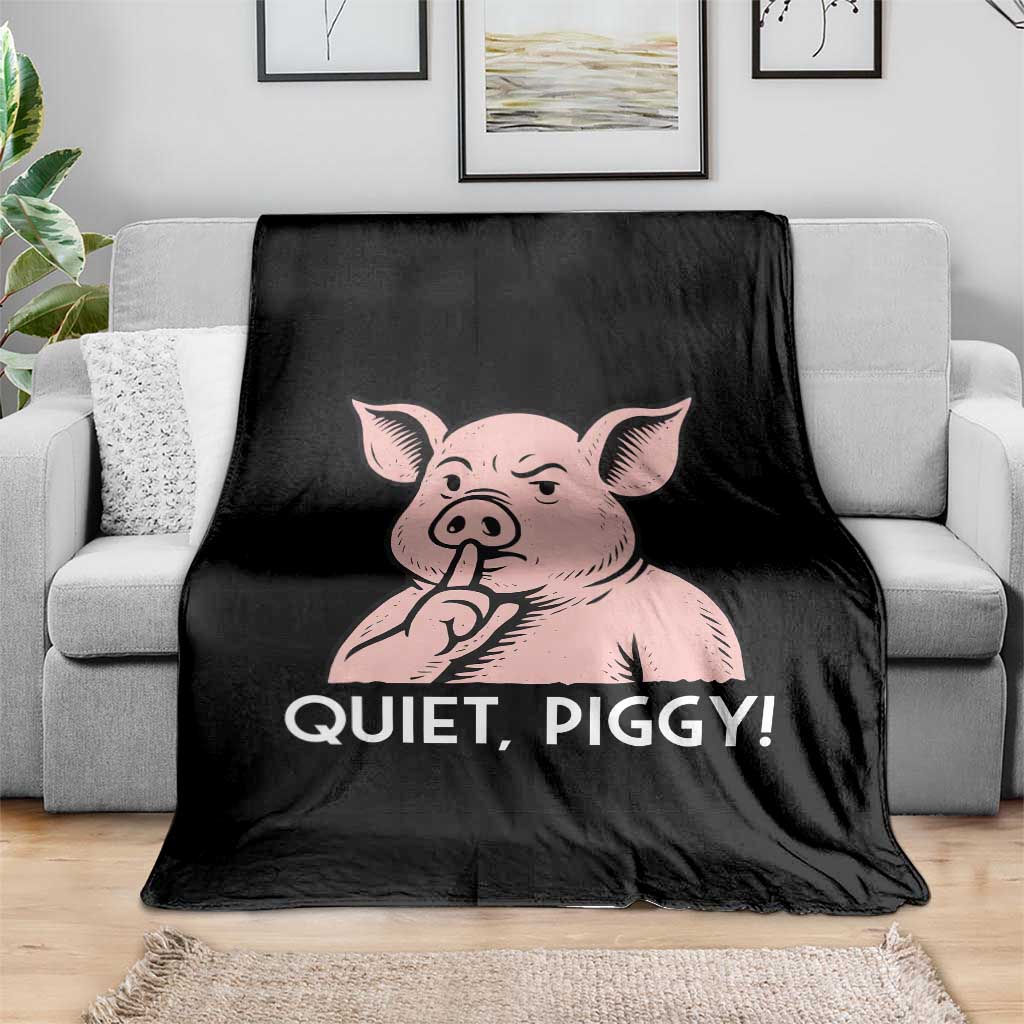 Quiet Piggy Funny Shushing Pig Throw Blanket Funny Political Satire Cute Cartoon Animal Humor - Wonder Print Shop