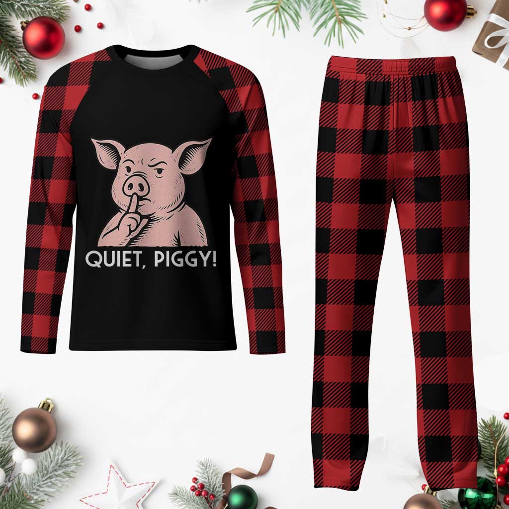 Quiet Piggy Funny Shushing Pig Plaid Pajama Set Funny Political Satire Cute Cartoon Animal Humor - Wonder Print Shop