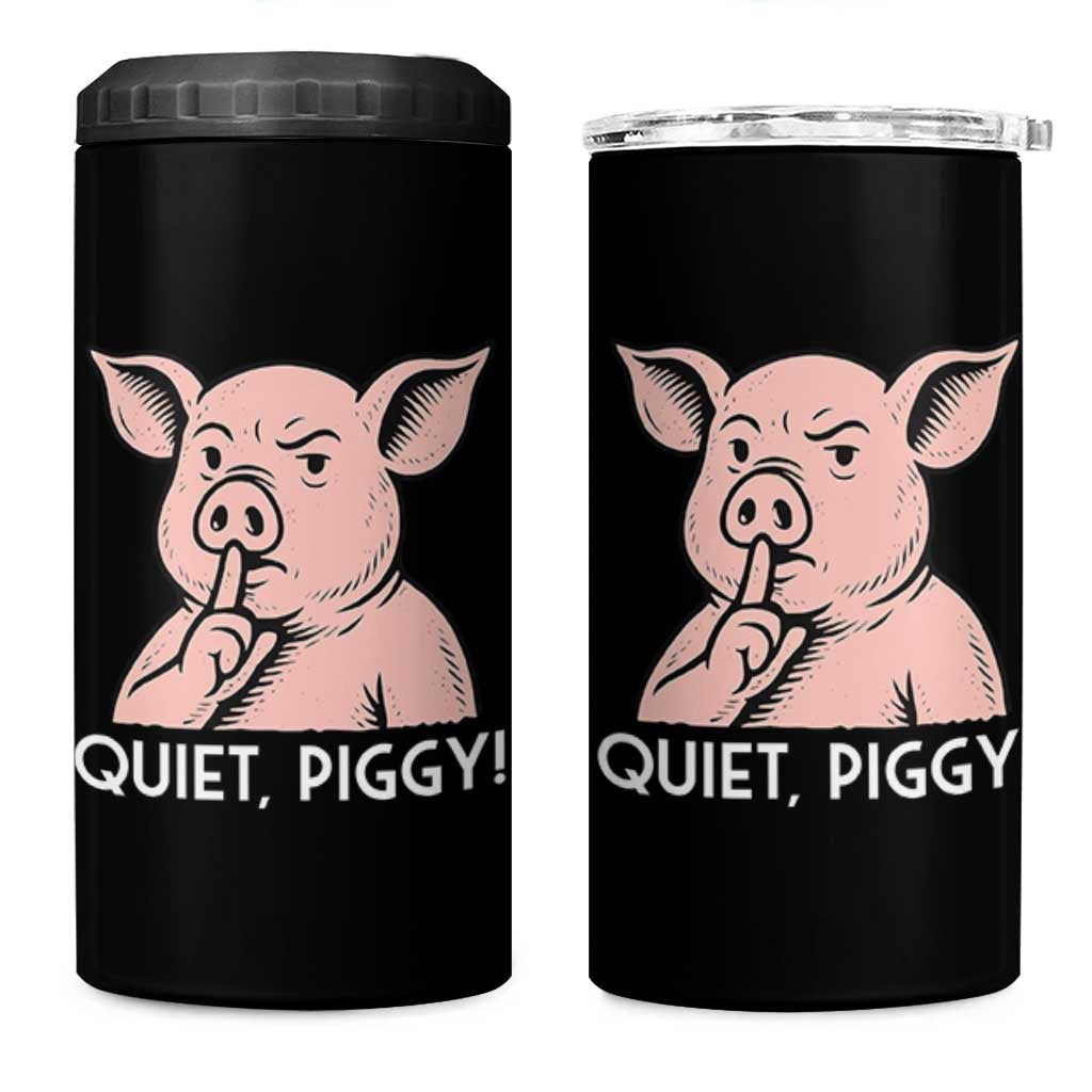 Quiet Piggy Funny Shushing Pig 4 in 1 Can Cooler Tumbler Funny Political Satire Cute Cartoon Animal Humor - Wonder Print Shop