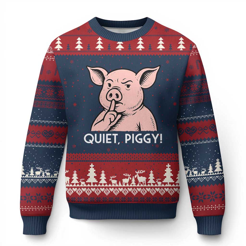 Quiet Piggy Funny Shushing Pig Ugly Christmas Sweater Funny Political Satire Cute Cartoon Animal Humor - Wonder Print Shop