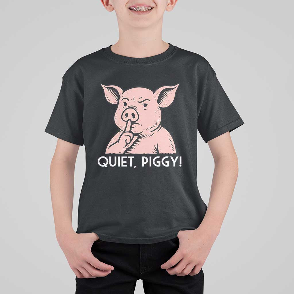 Quiet Piggy Funny Shushing Pig T Shirt For Kid Funny Political Satire Cute Cartoon Animal Humor - Wonder Print Shop
