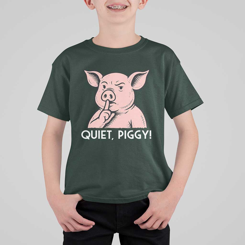 Quiet Piggy Funny Shushing Pig T Shirt For Kid Funny Political Satire Cute Cartoon Animal Humor - Wonder Print Shop