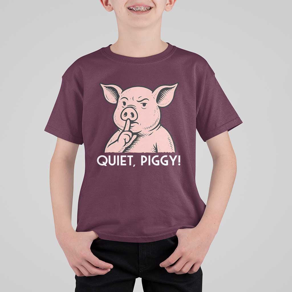 Quiet Piggy Funny Shushing Pig T Shirt For Kid Funny Political Satire Cute Cartoon Animal Humor - Wonder Print Shop