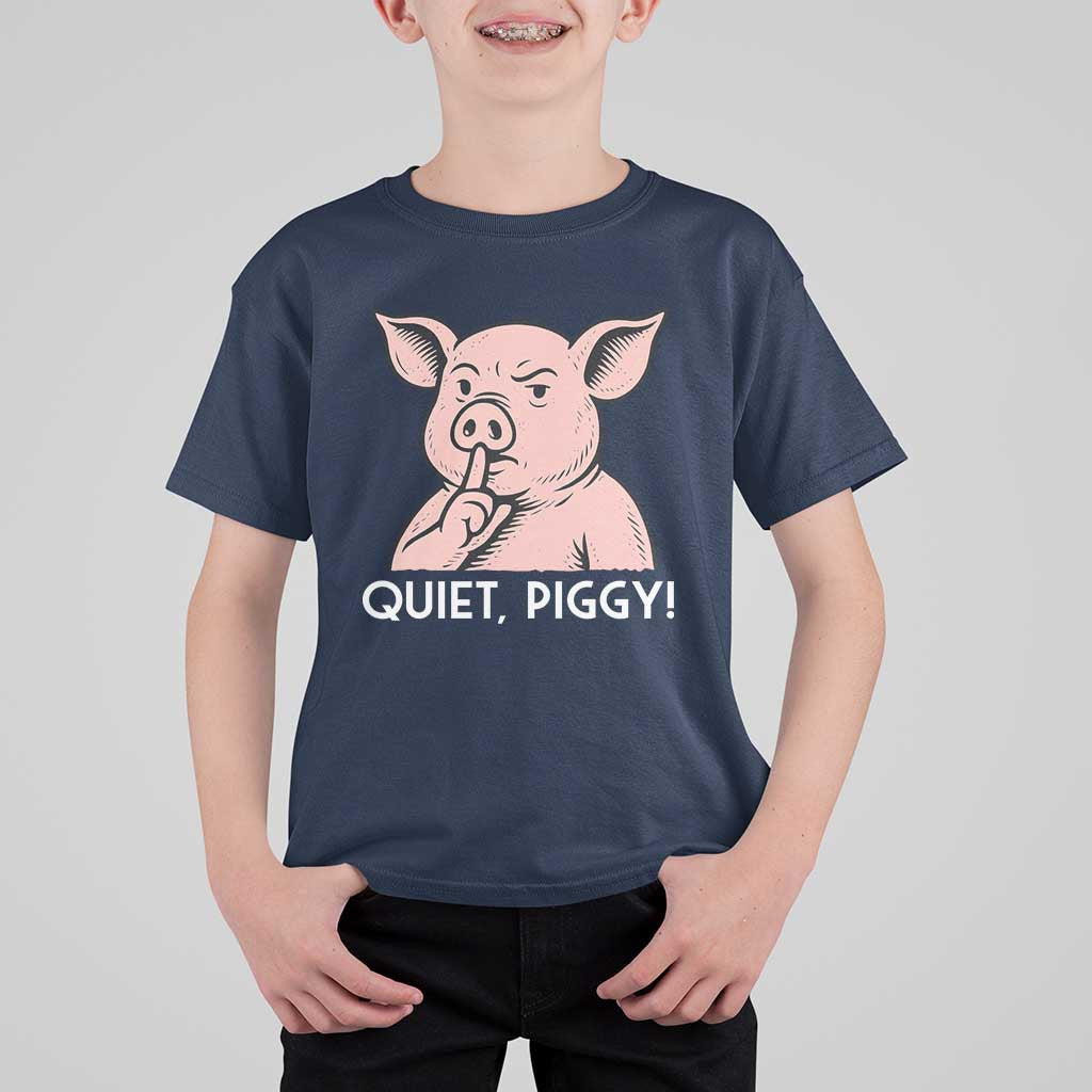 Quiet Piggy Funny Shushing Pig T Shirt For Kid Funny Political Satire Cute Cartoon Animal Humor - Wonder Print Shop