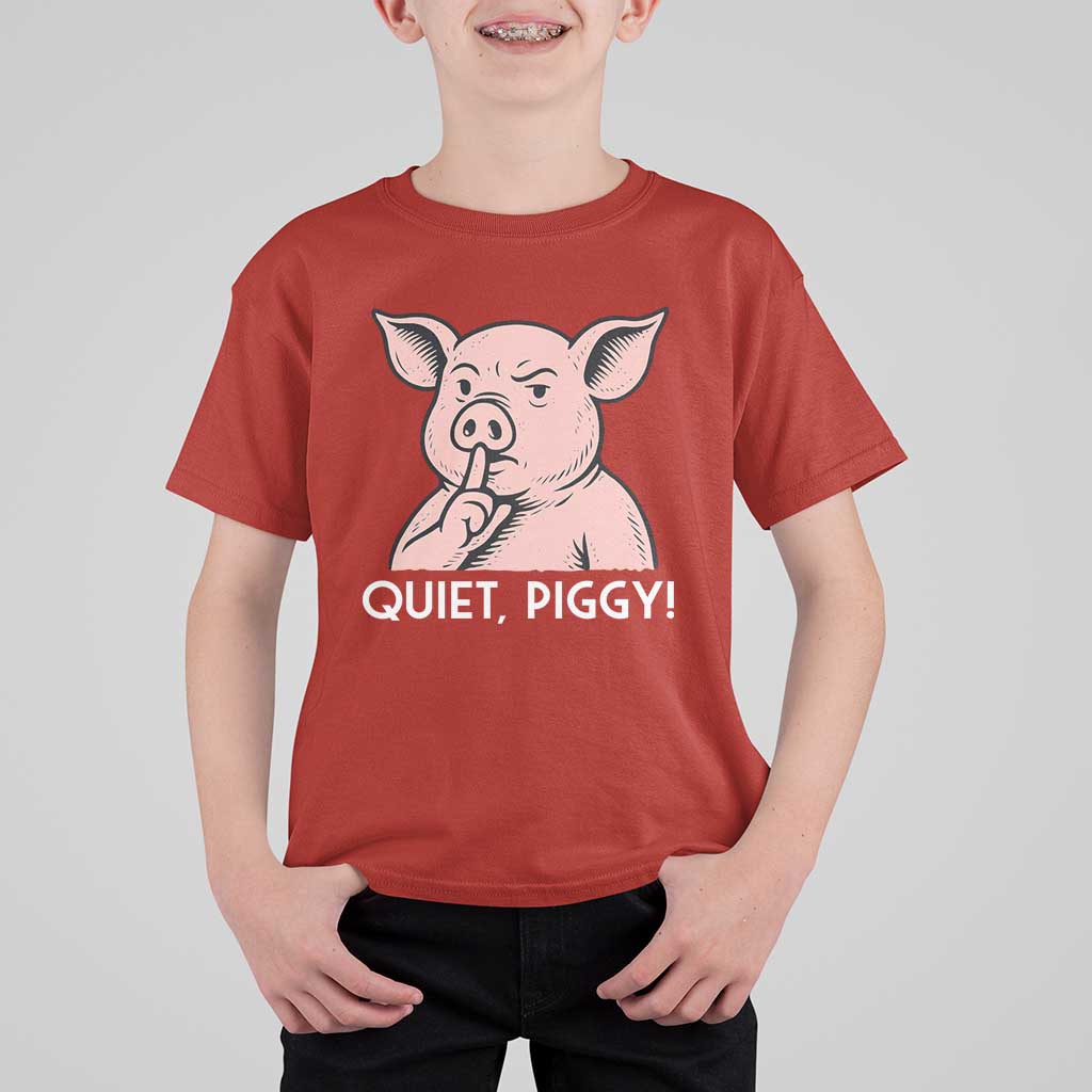 Quiet Piggy Funny Shushing Pig T Shirt For Kid Funny Political Satire Cute Cartoon Animal Humor - Wonder Print Shop