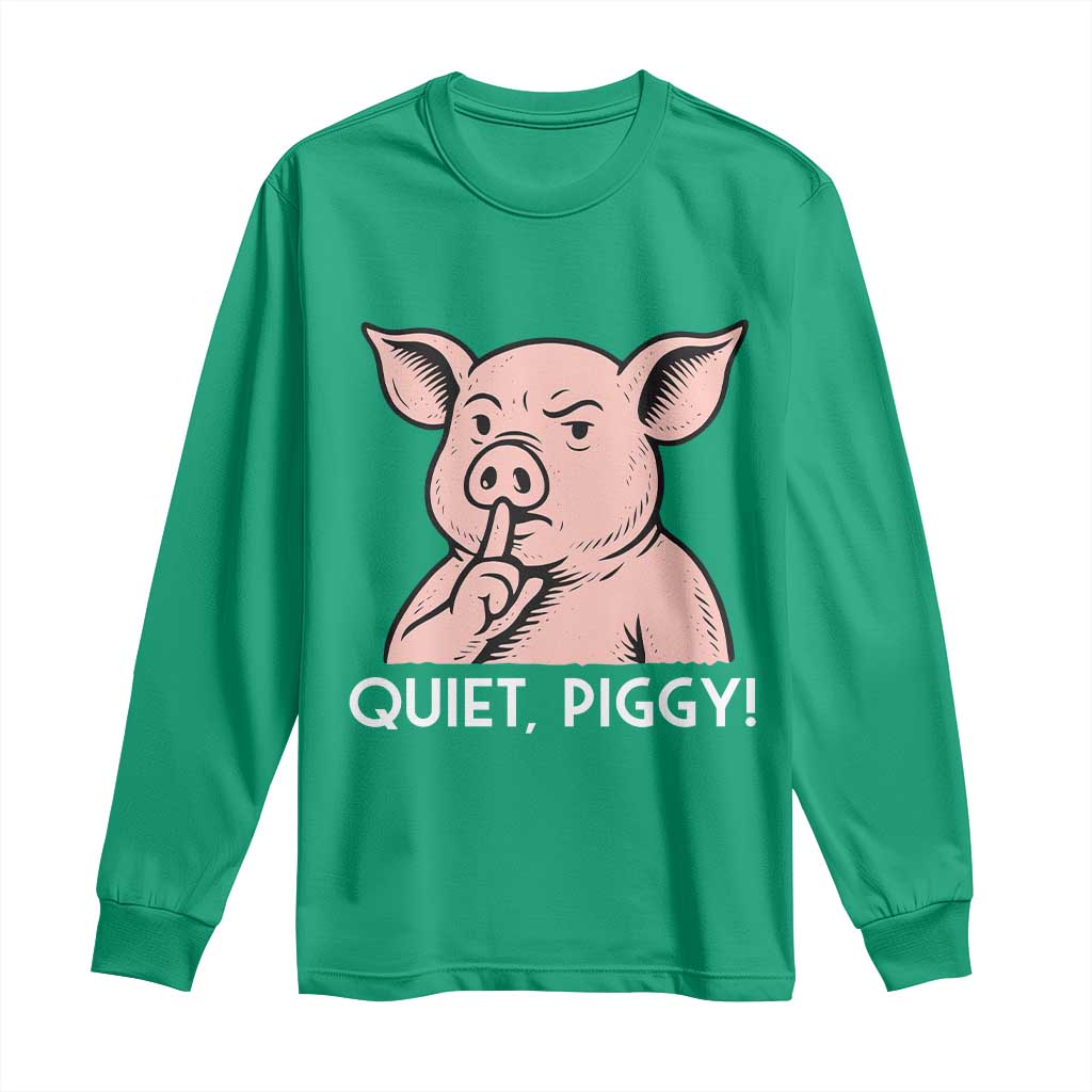 Quiet Piggy Funny Shushing Pig Long Sleeve Shirt Funny Political Satire Cute Cartoon Animal Humor - Wonder Print Shop